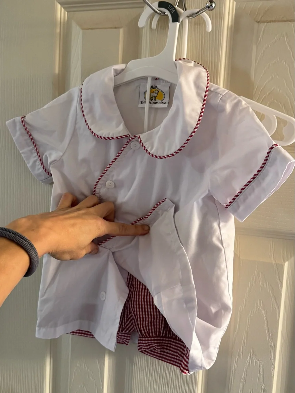 Children's Red Gingham Shorts Set with White Trim Shirt - The Yellow Door